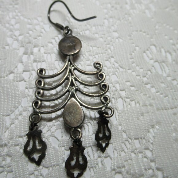Vintage Sterling Silver 925 Garnet Dangle Earrings Boho Ethnic Tribal Cabochon - Picture 11 of 16